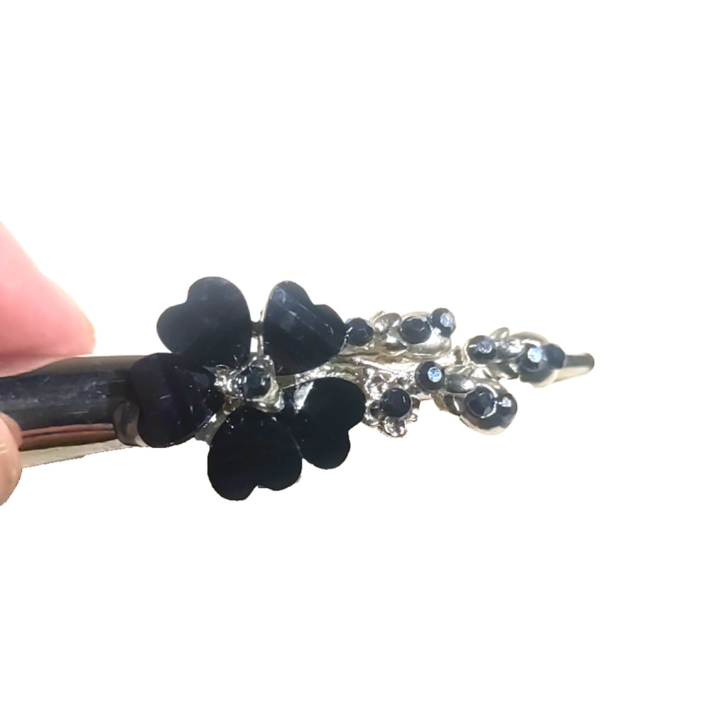 Hair Alligator Clip black Rhinestone Silver Tone Small 3"